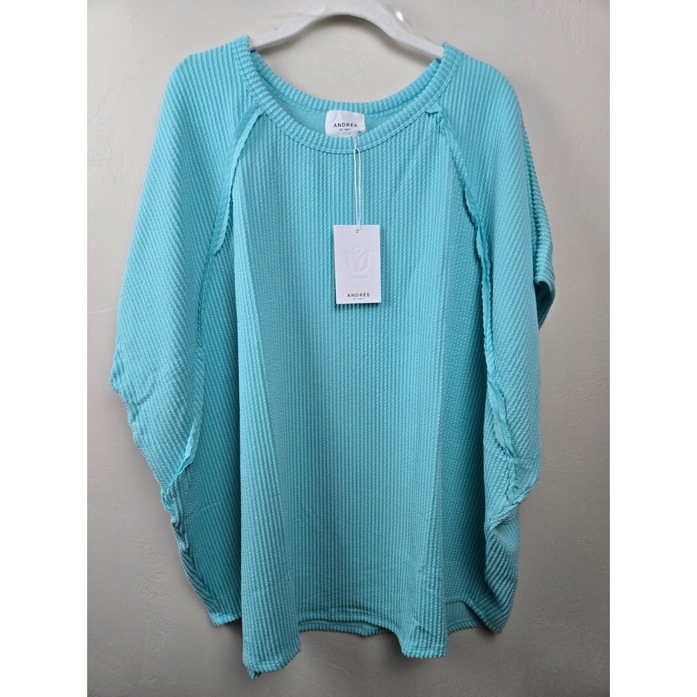 Andree by Unit Womens 3X Turquoise Textured Raw Seam Dolman Sleeve Top NEW